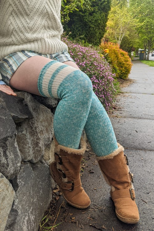 Top-Striped Marled Scrunchable Thigh High Socks - Image 18