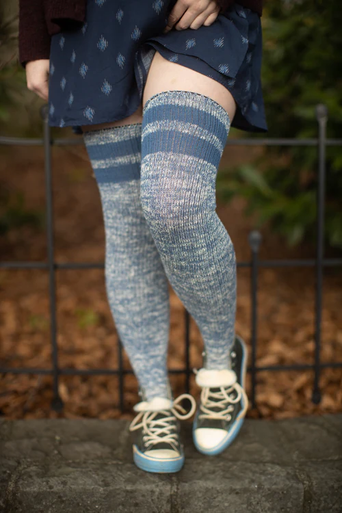 Top-Striped Marled Scrunchable Thigh High Socks - Image 2