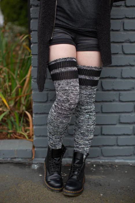 Top-Striped Marled Scrunchable Thigh High Socks - Image 3