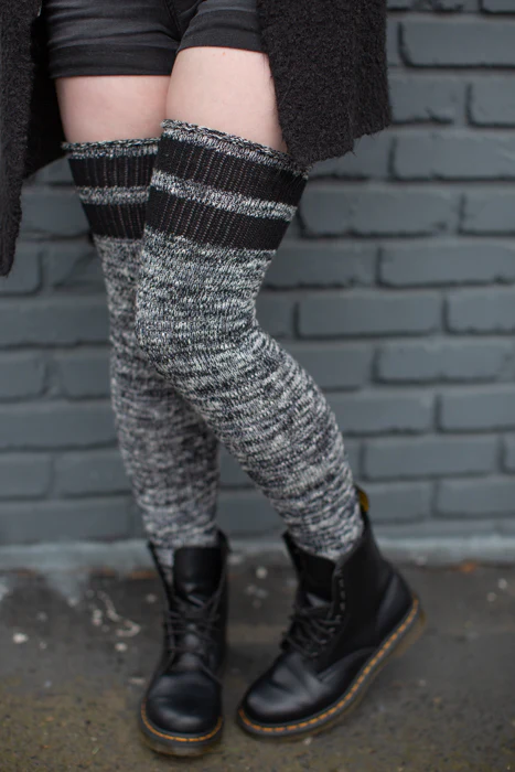 Top-Striped Marled Scrunchable Thigh High Socks - Image 4