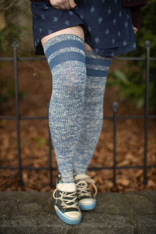 Top-Striped Marled Scrunchable Thigh High Socks - Image 6