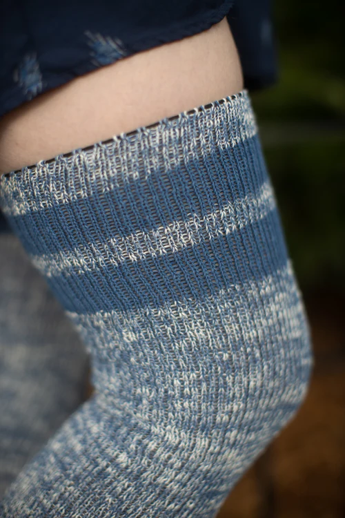 Top-Striped Marled Scrunchable Thigh High Socks - Image 7