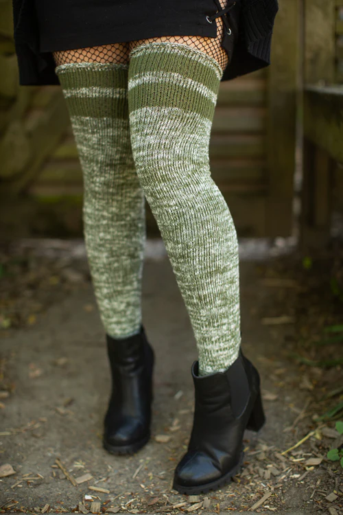 Top-Striped Marled Scrunchable Thigh High Socks - Image 8