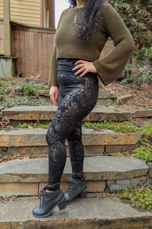 Tropical Floral Print Fleece Lined Leggings - Image 2