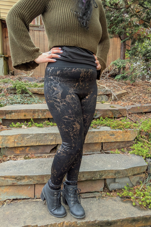 Tropical Floral Print Fleece Lined Leggings - Image 4